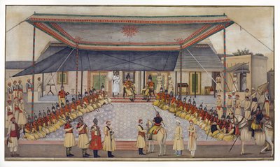 Oberst James Skinner hält ein Regiments-Durbar, 1827 von Ghulam Ali Khan